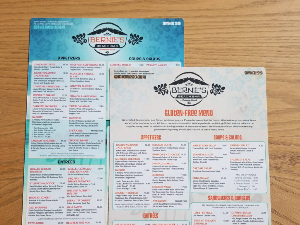 Bernies Beach Bar Menus | Quality Graphics Inc.